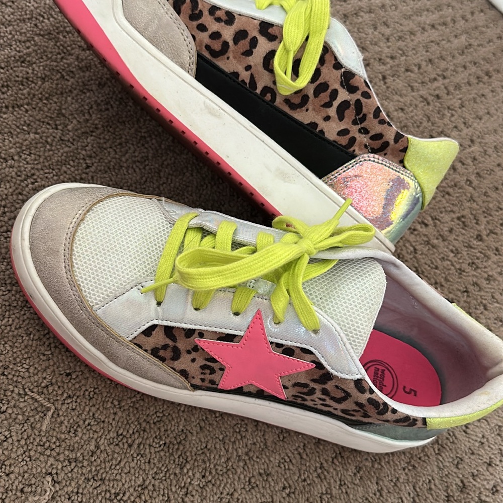 Leopard Print Sneakers with Neon Pink Star